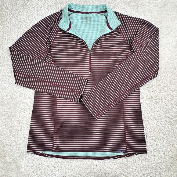 Patagonia Capilene Midweight Base Layer 1/2  Pullover Shirt Brown Striped - Picture 1 of 7